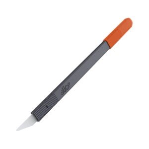 Slice 10568 Ceramic Scalpel, Thin Flat Handle, Finger Friendly Blade Never Rusts, Lasts 11x Longer Than Steel, Replaceable Blade, Safety Cap,Dark Grey/Orange