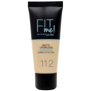 Maybelline Fit Me Foundation, Medium Coverage, Blendable With a Matte and Poreless Finish, For Normal to Oily Skin, Shade: 112 Soft Beige, 30ml