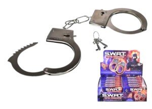 Metal Hand Cuffs / Handcuffs, Fancy Dress Police Accessory, SWAT, FBI, FED, Handcuffs for Pretend Fun Play, Fits Adults and Children (Pack of 1), Silver, S (HANDC01)
