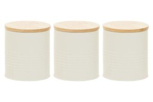 Premier Housewares Set Of Three Cream Cannisters | Stylish Design Set Of Three Kitchen Canisters For Dining Table | Secured Storage Stainless Steel Canister Set For Kitchen