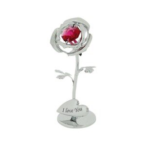 Freestanding Chrome Plated Rose & Heart Ornament - Gift ideas | Girlfriend | Wife | Partner | Valentine's day | Christmas | Birthday | Anniversary