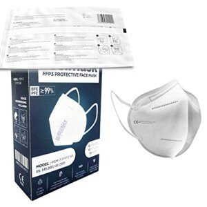 10pk FFP3 Face Mask - Individually Wrapped | 99.43% High Filtration - 5 Layers | EN149 CE Certified | Hypoallergenic | Fluid Resistant | Ear Loops & Adaptable Nose Bridge | Box of 10