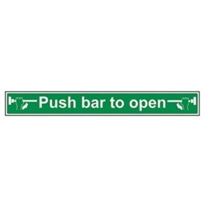 V Safety 22006BU-S Push Bar To Open Sign - Landscape - 600mm x 75mm - Self Adhesive Vinyl, Green