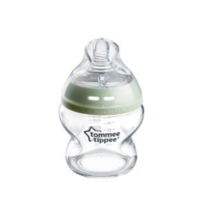 Tommee Tippee Closer to Nature Glass Baby Bottle, Slow Flow Breast-Like Teat with Anti-Colic Valve, 150ml, Pack of 1, Clear