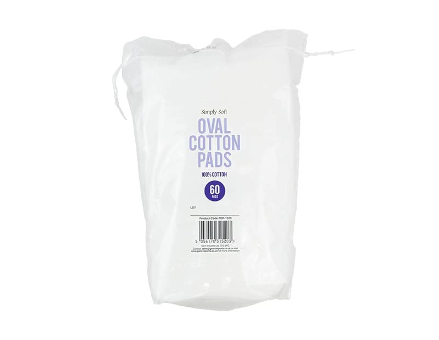 Simply Soft White Cotton Pads, 60 Count (8 cm x 6cm) - Chic Oval Design, Ideal for Makeup Removal & Skin Cleansing
