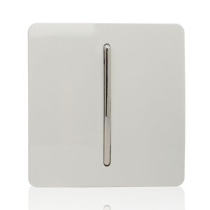 Trendi 1 Gang 3 Way Intermediate 240V Screwless Raised Front Plate Plastic Artistic Modern Glossy 10 Amp Chrome Rocker Single Electrical Wall Light Switch Ice White - ART-SS9WH