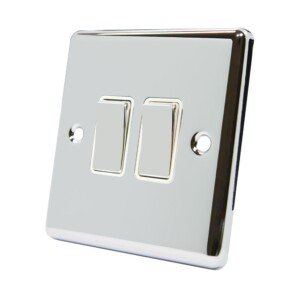 AET CPC2GSWIWC 10 A 2-Gang 2-Way Polished Chrome Classical Double Light Switch with White Insert Metal Rocker Switch