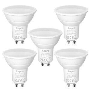 Lepro GU10 LED Bulbs, Cool White 5000K, 4W 345lm Energy Saving Light Bulbs, 50W Halogen Spotlight Equivalent, 100° Beam Angle, Daylight White, AC 220V-240V, Non-dimmable, Pack of 5