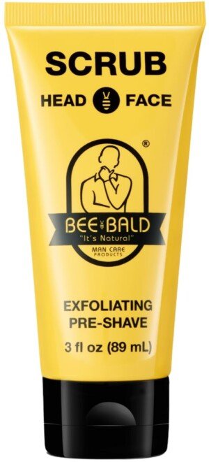 Bee Bald SCRUB Exfoliating Pre-Shave deep cleans and removes pore clogging dirt, oil and dry, flaky skin, preparing it for a ‘super close shave’ and leaving it ‘smoother than a baby's behind’