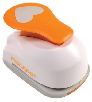 Fiskars Motive Lever Punch, Heart, Diameter 2.5 cm, for Left And Right Handers, Steel/Plastic, White/Orange, Lever Punch, M, 1004646