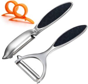 Potato Peeler Vegetable Peelers Include Orange Citrus Peelers, Ergonomic Non-Slip Handle & Sharp Blade Stainless Steel Y & I Shapes Swivel Peeler for Fruit Carrot Eggplant Cucumber(Silver)