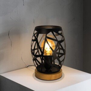 Black Bedside Lamp Dimmable Metal Table Lamp with Wooden Base Decorative Lamp for Bedroom Living Room Dinner Bar(LED Bulbs Included)