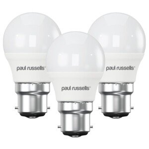paul russells LED Light Bayonet Cap B22, 40w Equivalent, 4.9W 470 Lumens LED Bulbs, 2700K Bright Warm White, Mini Globe Frosted G45 BC Golf Ball Energy Saving (Not Dimmable) Lightbulbs, 3 Pack
