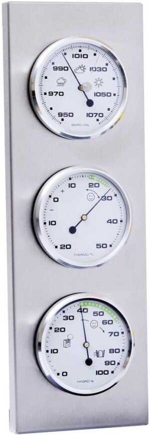 Analogue weather station, weather station for precise measurements of humidity, air pressure and temperatures from -20 °C to + 50 °C, ideal for indoor and outdoor use, 30 x 10
