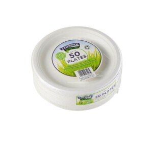 Caterpack Enviro Range Plates 23cm, 50 Pack Super Rigid 100% Biodegradable Plates, Naturally compostable, Eco-Friendly, Non Plastic Alternative, Microwave and Freezer Friendly, White
