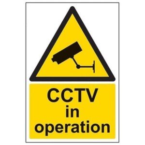 V Safety Warning Cctv In Operation Sign - Portrait - Black/Yellow - 200 mm x 300 mm - 1 mm Rigid Plastic