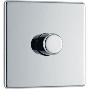 BG Electrical Intelligent Single Wall Dimmer Switch, 2 Way, Screwless Front Plate, Premium Flatplate, Polished Chrome, 200W, FPC81