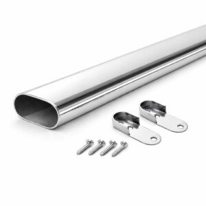 MKGT Oval Steel Wardrobe Rail 30x15mm – Chrome Heavy Duty Hanging Pole with Fixings for Wardrobes & Cupboards (1200mm (1.2m) ~47.2″)
