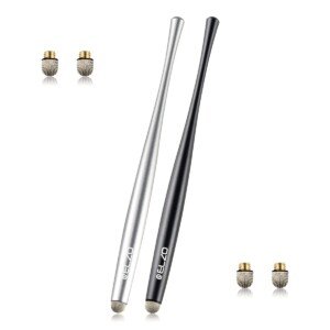 ELZO Capacitive Stylus Pens Premium Metal Slim Combo 2 Pcs with 4 Nanofiber Tips for Touch Screen Tablets Asus/Lenovo/Surface/Samsung Galaxy Note/iPhone/iPad/LG and More (Black&Silver)