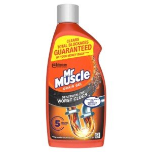 Mr Muscle Drain Unblocker, Sink & Drain Cleaner (500ml), Up to 1 Use, Fast Acting Heavy Duty Drain Gel, Dissolves Clogs, Works 3x Better Than Bleach, Safe for All Pipes