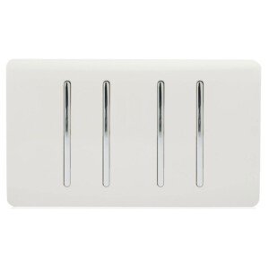 Trendi 4 Gang 2 way 240V Screwless Raised Front Twin Plate Plastic Artistic Modern Glossy 10 Amp Chrome Rocker Quad Electrical Wall Light Switch Ice White - ART-SS44WH