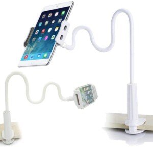 Gooseneck Tablet Holder, Universal Tablet Stand : 360 Flexible Lazy Arm Holder Clamp Mount Bracket Bed for 4.7~10.5" Pad Air Pro mini,Tablet, Phone, more Devices (White)