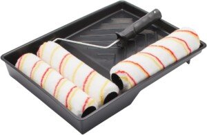 Fit For The Job 5 Piece 9 inch Triple Paint Roller Set for DIY Painting with Emulsion Paints on Walls & Ceilings - Medium Pile Roller Sleeves for Smooth & Semi Smooth Surfaces, with Frame & Tray, 9"