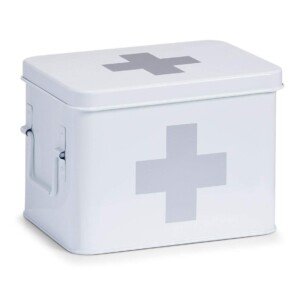 Zeller First Aid Box, Metal, White, 21.5 x 16 x 16 cm