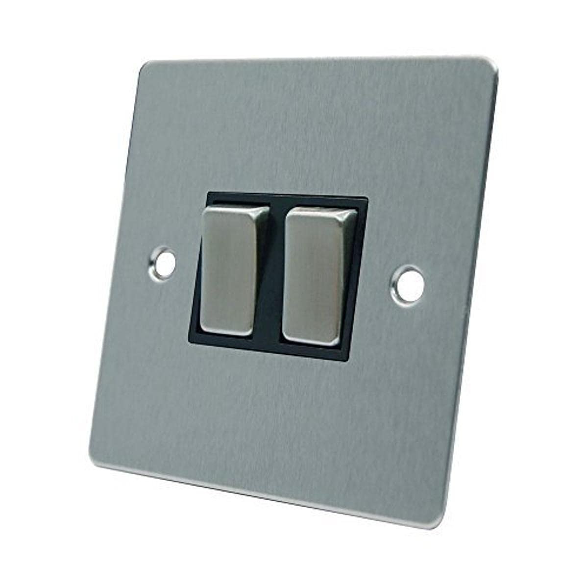 AET FSC2GSWIBS 10 A 2-Gang 2-Way Satin Chrome Flat Double Light Switch with Black Insert Metal Rocker Switches