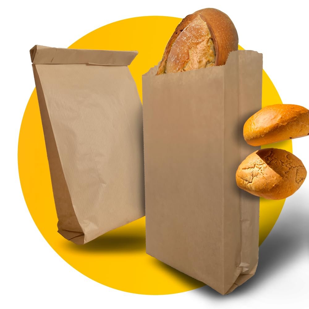 100 Light, Reinforced Paper Bread Bags | Brown Paper Bakery Bags for Food, Cakes & Homemade Bakes (7 x 15” + Side Gusset)