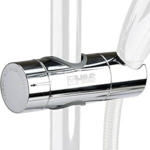 H&S Adjustable Chrome Shower Holder Bracket for 18-25mm Bar & Pole - Adjustable Shower Head Holder Replacement - Bathroom Replacement Fittings Parts - Universal Showerhead Clip