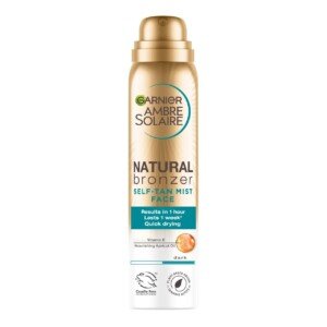 Garnier Ambre Solaire Fake Tan, Natural Bronzer Quick Drying Self Tan Body Mist Dark, Streak Free Spray Tan, Lasts Up to 1 week, Vegan Formula, Radiant Glow, 75ml