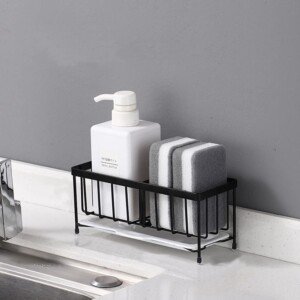 Kitchen Sink Caddy Stainless Steel Sponge Holder with Removable Drain Tray Kitchen Organiser Tidy Rack (black)