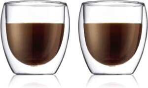 Bodum Double Wall Glasses pack of 2 PAVINA - 250ml Coffee Cups - Dishwasher Safe Thermal Cup - Mouth-blown Borosilicate Glass