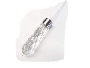 Bathroom light cord pull - Glass effect clear acrylic teardrop design (Brushed steel)