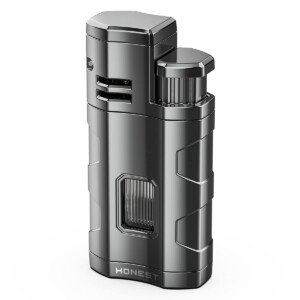 Triple Jet Flame Adjustable Lighter Windproof Gas Butane Refillable Turbo Torch Lighter with Punch (Sold Without Gas)