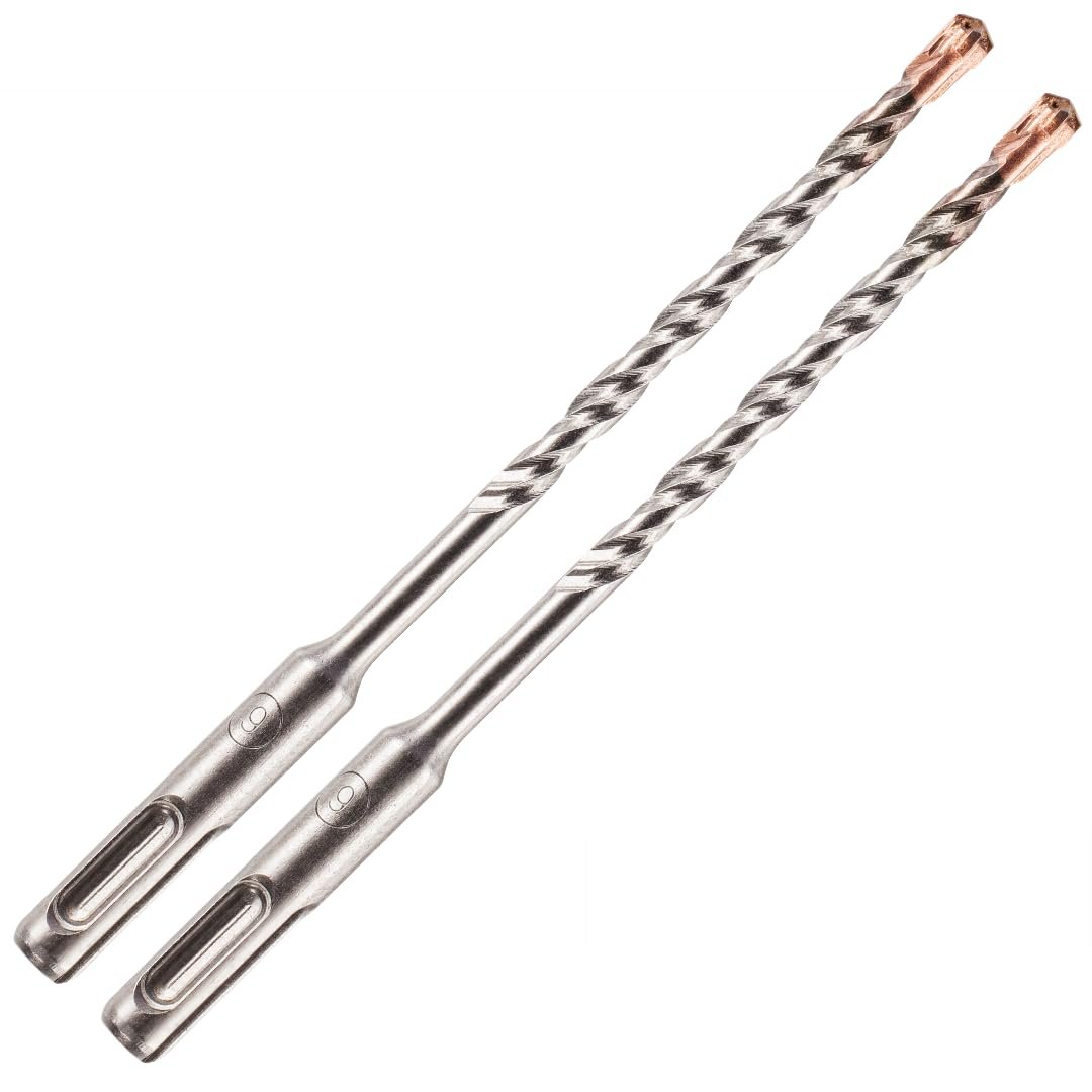 Pack Of 2-6mm x 210mm Long SDS Plus High Performance Hammer Drill Bits, Professional Tungsten Carbide Cross Tipped Masonry Drill Bit For Brick, Concrete, Stone, Granite. 6mm SDS Drill Bit
