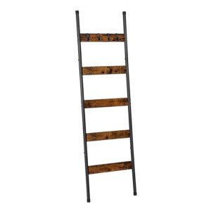 HOOBRO Blanket Ladder, Towel Rack with Hooks, Towel Ladder, 5-Tier Wall-Leaning Blanket Rack, Decorative Display Ladder Shelf, for Scarves, Bedroom, Industrial, Rustic Brown and Black EBF52CJ01