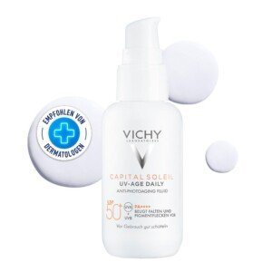 Vichy Capital Soleil UV-Age Daily SPF50+ Invisible Face Sun Protection with Niacinamide & Peptides, Anti-Ageing, Anti-Dark Spot & Wrinkle Correction, 40ml