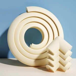 S&D, Baby Child Safety Edge & Corner Guards Protector Set, 2 meters / 6.5 Feet Edges & 4 Corner Guards Furniture Tables Bumpers Cushions Proofing set soft foam wires (Off White)