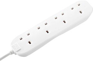 Masterplug Four Socket Extension Lead, 5 Metre Cable, Unswitched, 4-Way Plug Extension Cable, Power Strip, Basic Power, White, 13A, 4G, 5m, BFG5N