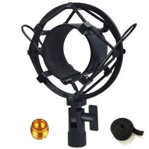 47-53mm AT2020 Microphone Shock Mount with Metal Screw Adapter Anti-Vibration High Isolation Metal Mic Holder Clip, Fits for Diameter of 47-53mm Microphone in Broadcasting, Recording, Etc. L
