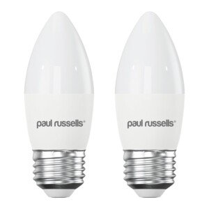 paul russells LED Light Edison Screw E27, 25watt Equivalent Bulb, 2.5W 250LM LED Bulbs, 2700K Bright Warm White Lamps, Classic Frosted C35 ES Candle Energy Saving Light Bulbs, Non-Dimmable, 2 Pack