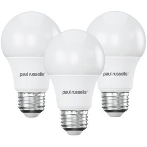paul russells LED GLS Light Edison Screw ES, 60w Equivalent, 8watt 806LM LED Bulbs, 2700K Warm White Lamp, Classic Frosted A60 Standard E27 Energy Saving Non-Dimmable Large Globe Lightbulb, 3 Pack