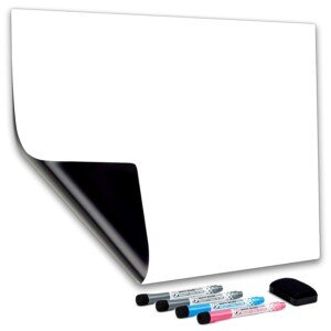 CUHIOY Whiteboard Magnetic Fridge White Board A3+ for Home Kitchen Menu Meal Shopping List, Reminder Notice Memo Mark Board Daily Weekly Planner,Graffiti Dry Erase Magnet Boards,4 Marker Pens 1 Eraser