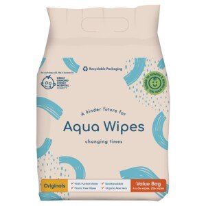 Aqua Wipes Originals Baby Wipes, 100% Biodegradable, Plastic Free, 99.6% Purified Water, Newborn Wipe, Vegan, Paraben and Perfume Free, NHS Approved (Bundle of 4 packs, 256 Wipes)