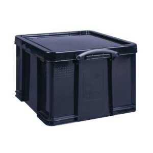 Really Useful Box Plastic Storage 42 Litre Solid Black with Yellow Handles