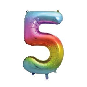 5-Shaped Rainbow Foil Balloon (86cm) - Perfect for Celebrations, Party Decor, Birthday, And More - 1 Pc
