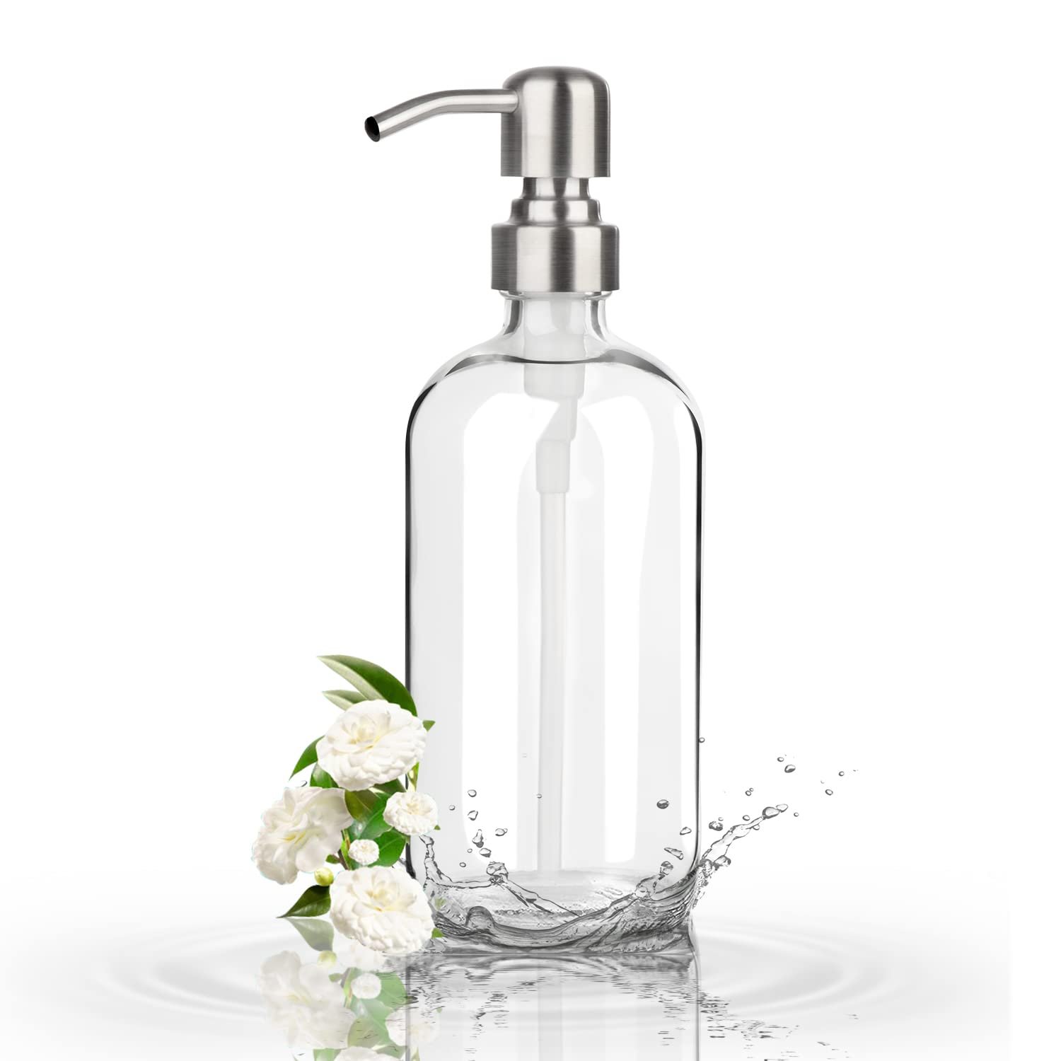 Clear Glass Soap Dispenser, 500ml Washing Up Liquid Dispenser with Stainless Steel Pump, BPA Free, Eco Friendly for Bathroom, Kitchen Sink