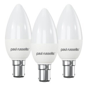 paul russells LED Light Small Bayonet Cap B15, 40watt Equivalent, 4.9W 470LM LED Bulbs, 2700K Bright Warm White, Frosted C35 SBC Candle Energy Saving Non-Dimmable Chandelier Lightbulbs, 3 Pack
